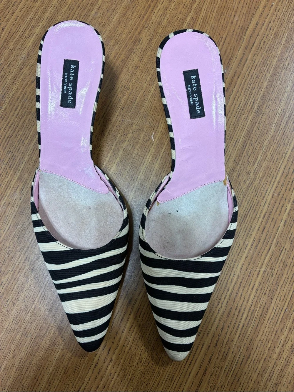 kate spade Black and Pink Striped Pointed-Toe Mule